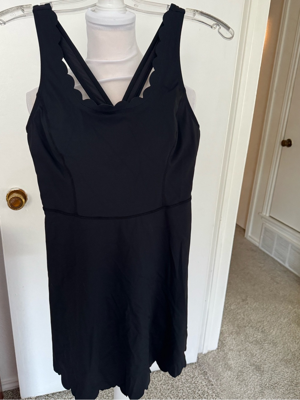 Athletic Black Scallop V-Neck Dress - Women